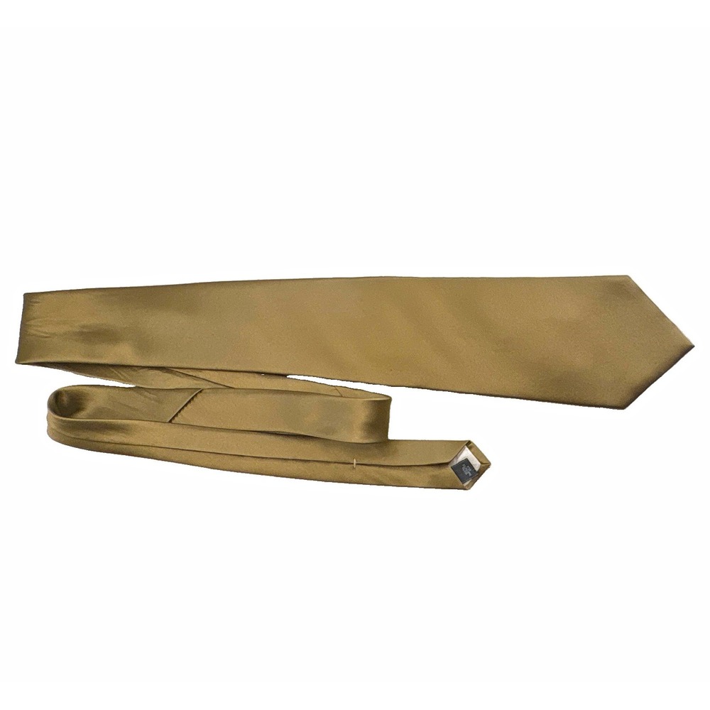 Machado 100% Silk Woven Men's Tie Gold Solid Pattern Logo Accent 1 Piece